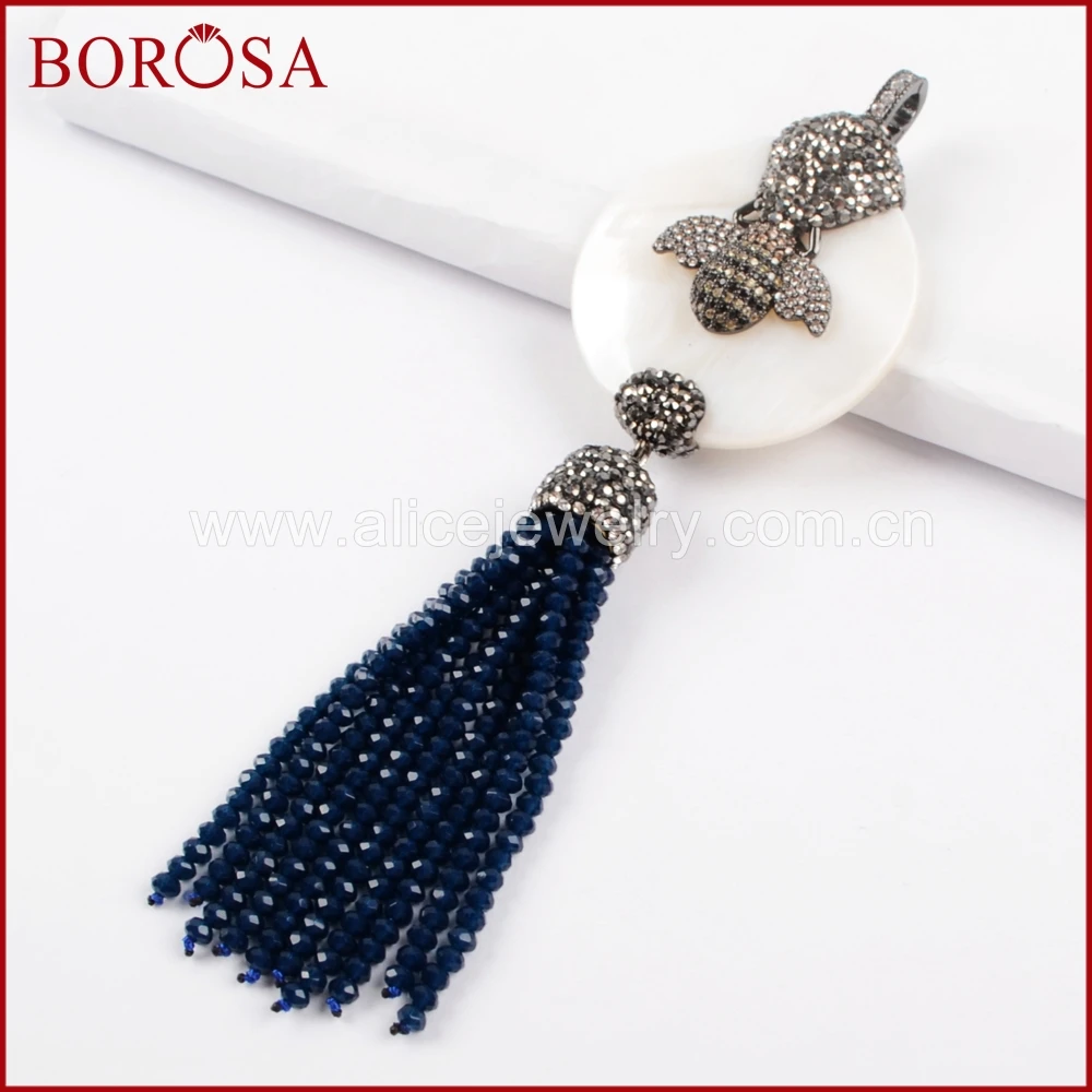 BOROSA Мода белый корпус с бисером кисточкой кулон Micro Pave CZ пчелы ручной работы Drusy