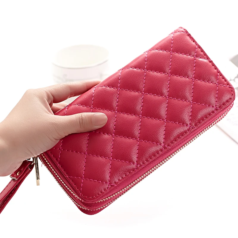 Женские кошельки из воловьей кожи на двойной молнии клатчи каждый день стеганая