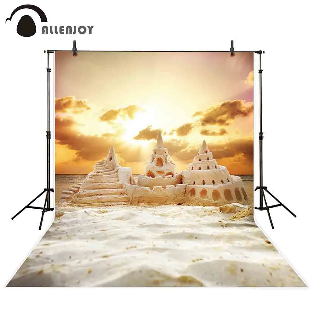 Фон для фотосъемки Allenjoy с изображением заката осени пляжа песчаного замка