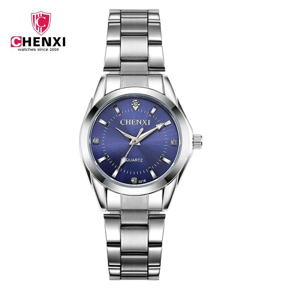 021B Новая мода CHENXI CX021B бренд relogio роскошные женские повседневные часы водонепроницаемые часы женские часы платье Подарок Стразы - Цвет: Синий