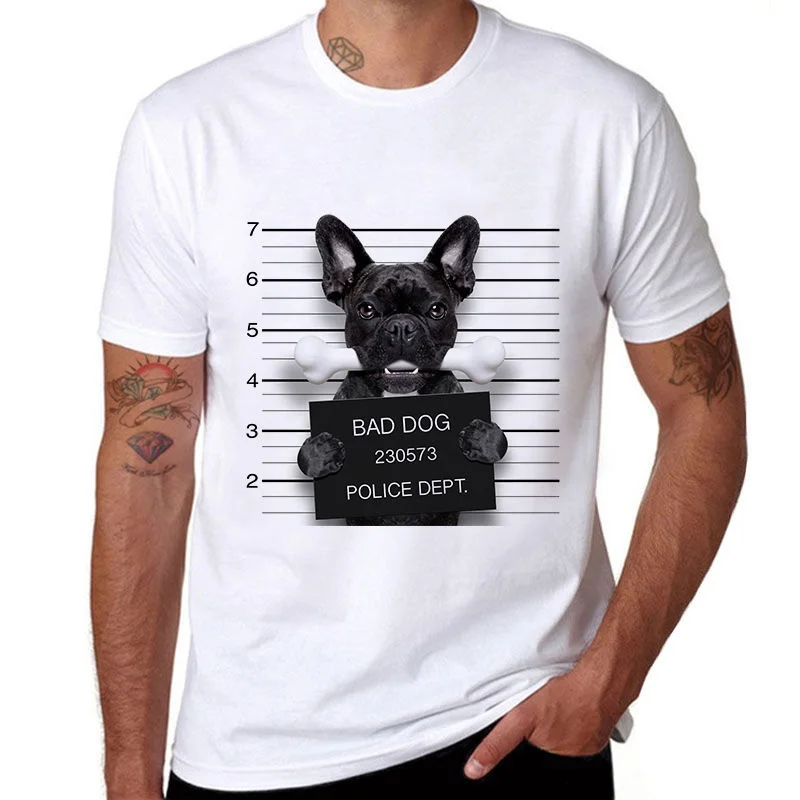 Низкая цена футболки короткий рукав топ с круглым вырезом Bad Dog узор забавная
