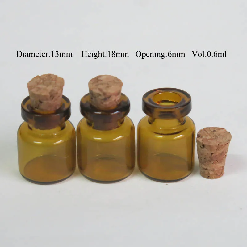 

1000 x 0.6ml Amber Mini Glass Bottle with Wood Cork 0.6cc Small Glass Sample Vials 13mm*18mm*6mm Storage Wishing Containers