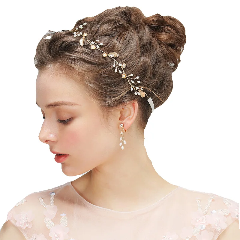 Bridal Pearl Hairband Earring Jewelry 2 pcs Romantic Elegent Handmade Wedding Banquet Ladies Hair Accessories Headdress | Украшения и