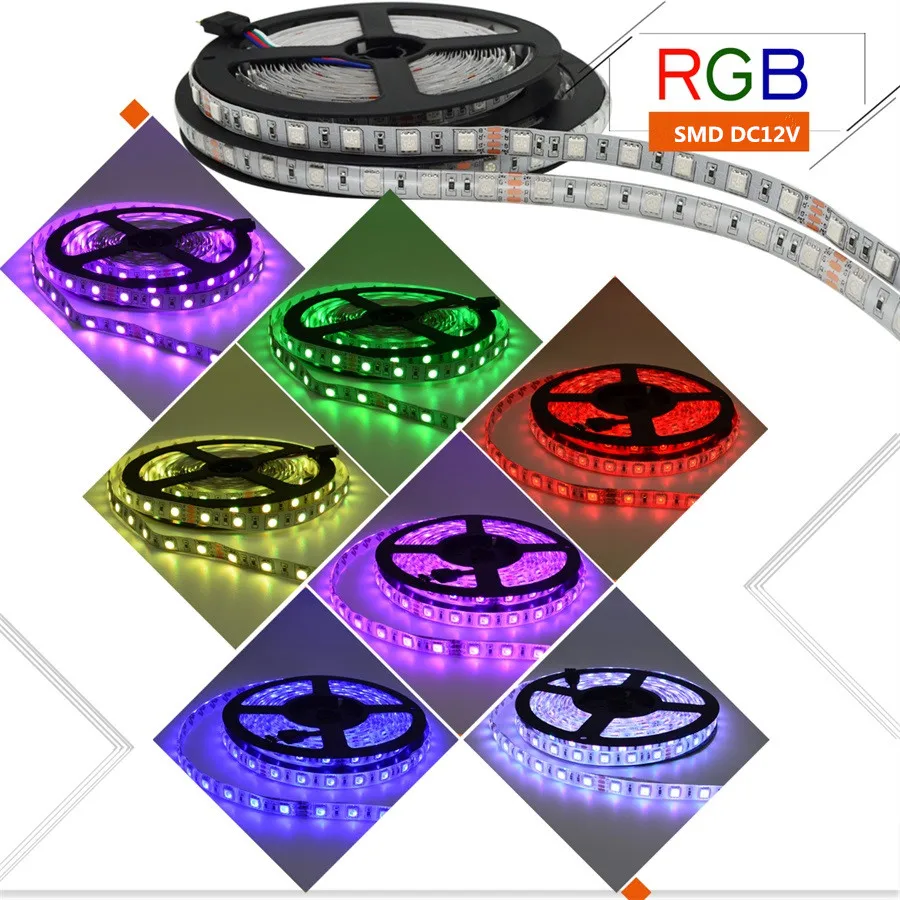 5 м DC12V Водонепроницаемый Светодиодные ленты 5050 SMD 60LED/м гибкий свет белый, теплый белый, красный, зеленый, синий, rgb Клейкие ленты