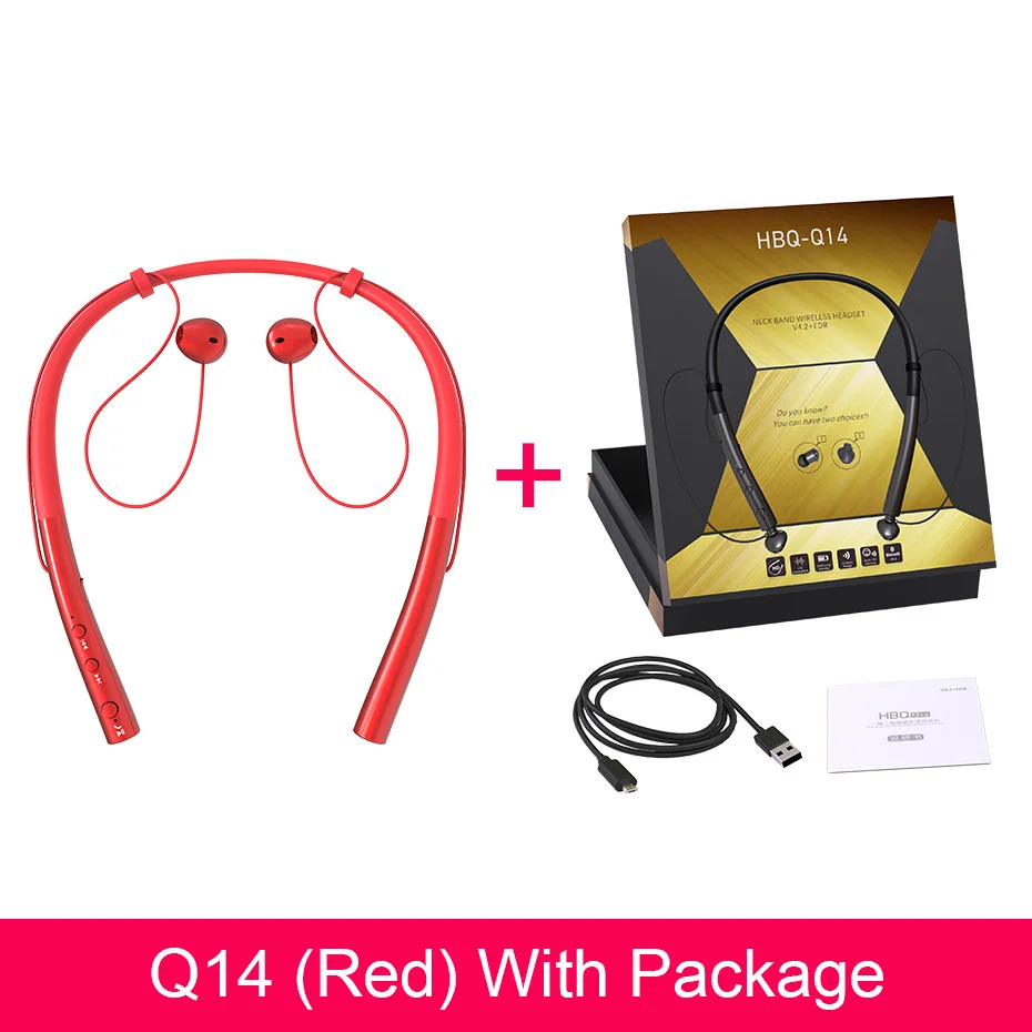Q14 red package HBQ-Q14, беспроводные наушники, водонепроницаемые, спортивные, Bluetooth, наушники, Handfree, Шейная гарнитура с микрофоном для Xiaomi, iPhone, samsung - Цвет: Q14 red package