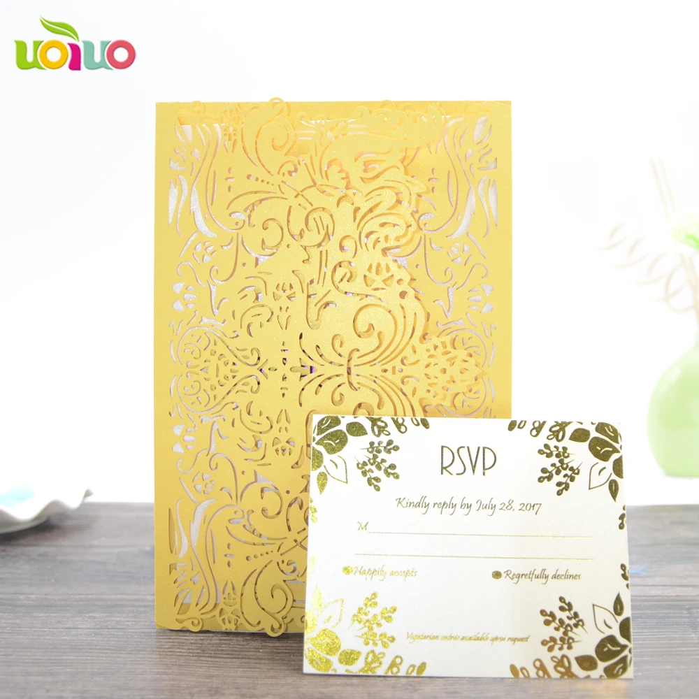 50pc gold Wedding Party Invitation Card Invitation Laser Cut Delicate Carved Pattern Wedding Invitations Party Supplies