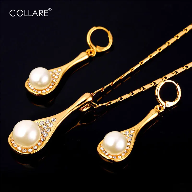 Женский ювелирный комплект из колье и серёг золотого цвета|jewelry sets for women|necklace earring