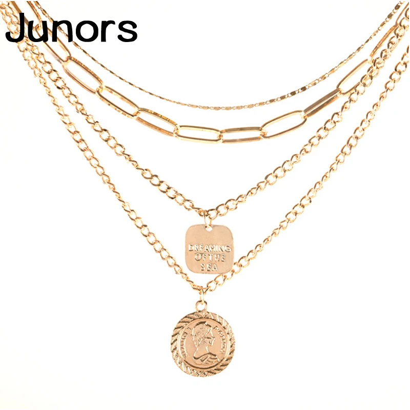 Женское винтажное многослойное ожерелье массивное Золотистое Ожерелье В Стиле