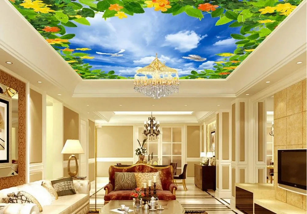 Пользовательские 3d потолочные обои Небесно свежие синие облака