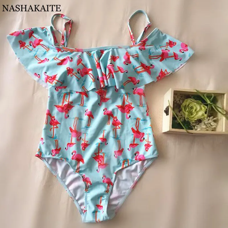 NASHAKAITE/купальник для мамы и дочки; одежда для купания с принтом Фламинго; пляжная одежда; mae e filha; купальник для мамы и дочки; От 2 до 6 лет для девочек