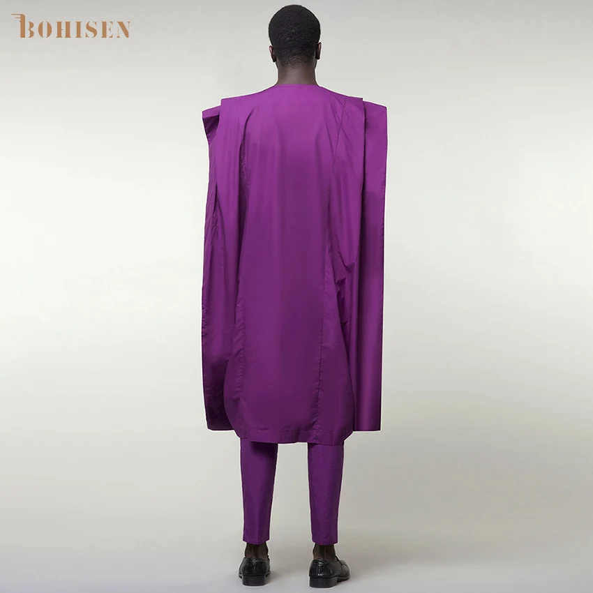 Мужская африканская одежда BOHISEN из 3 частей Bazin Agbada с длинным рукавом вечернее