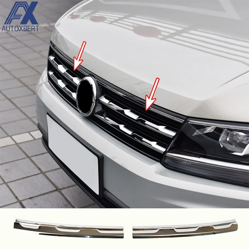 

2pcs Front Hood Grille Grill Mesh Sticker Lid Refit Molding Style Garnish For VW TIGUAN mk2 Europe Version 2016 2017 2018 2021
