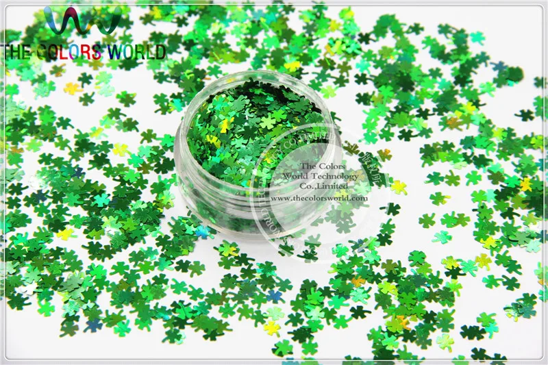 Голографический зеленый цвет четырехлистный клевер в форме триммера блеск для