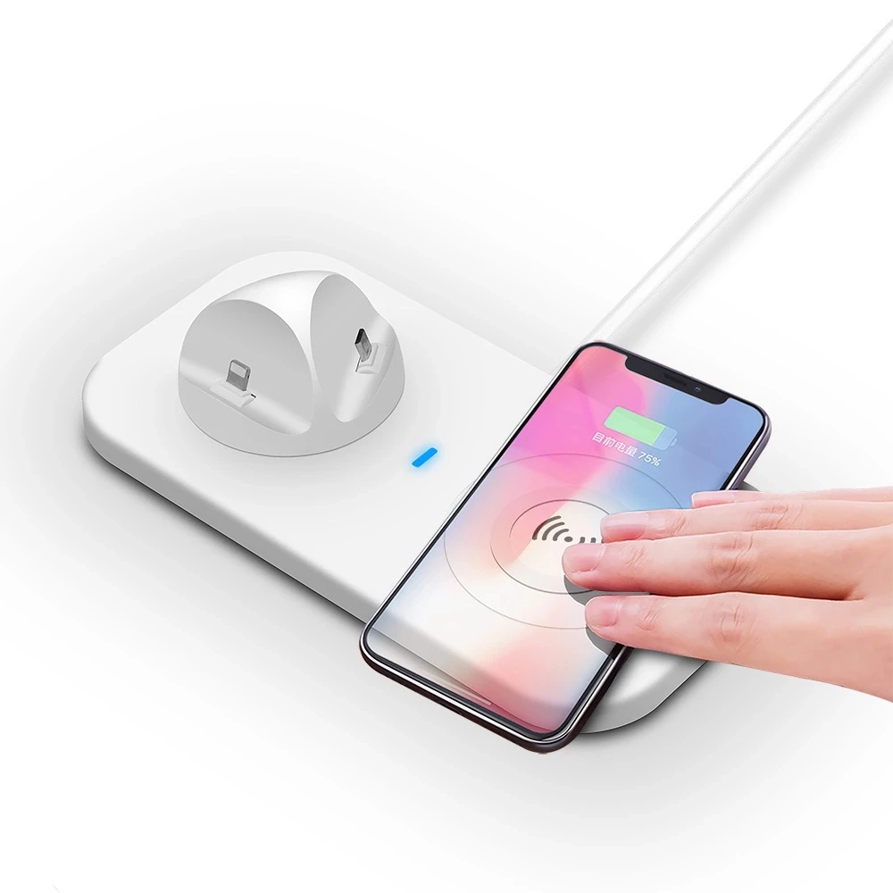Беспроводная зарядная док станция с разъемом Lightning type C Micro USB Qi 4 в 1|Зарядные