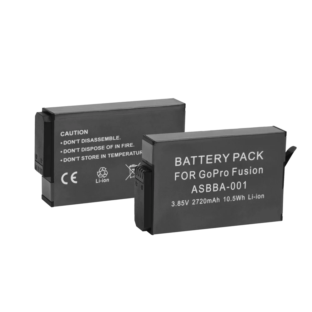 Снимайте 2 шт ASBBA-001 2720 mAh аккумулятор для GoPro Fusion с двойным USB зарядным устройством ASBBA 001 для Go Pro Fusion 360 градусов Экшн-камера