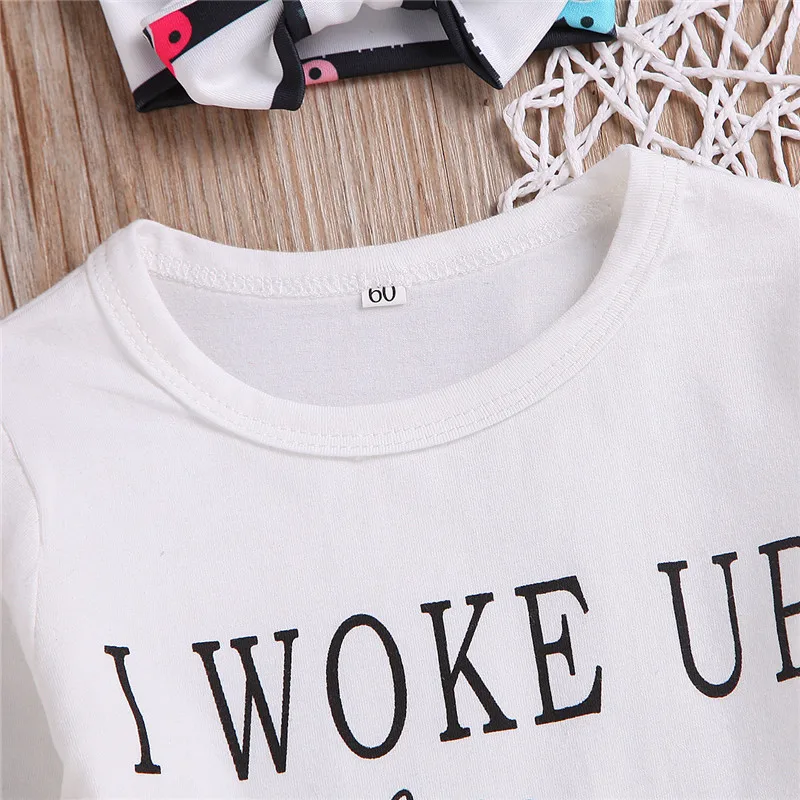 Футболка с длинным рукавом и буквенным принтом для новорожденных брюки в полоску