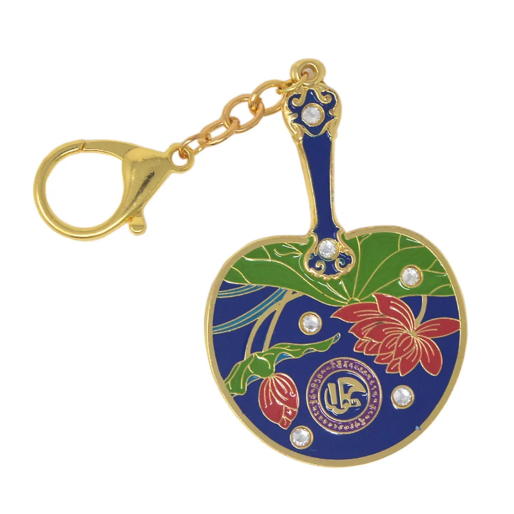 

Feng Shui The Lotus Mirror Fan Keychain W Red String Bracelet W3658