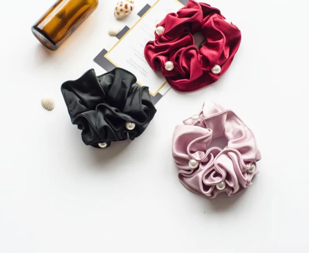 Fashion women's lovely Solid Elastic Hairbands with pearl cute hair Scrunchies girl's Hair Tie Accessories Ponytail Holder |