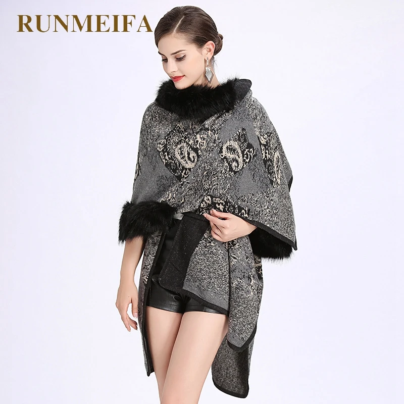 RUNMEIFA 2018 новые модные женские осенние и зимние Пейсли лисий мех воротника шерсть