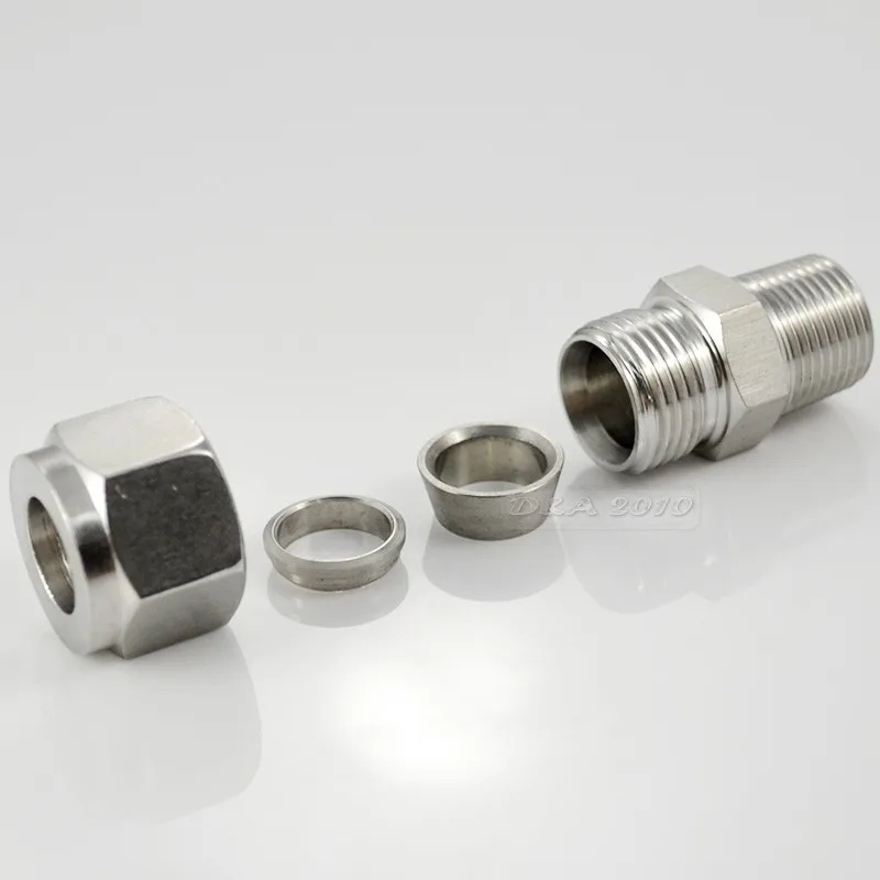 

MEGAIRON 1/2" DN15 10mm Double Ferrule Tube Pipe Fittings Threaded Male Connector Stainless Steel SS 304 HIGH QUALITY