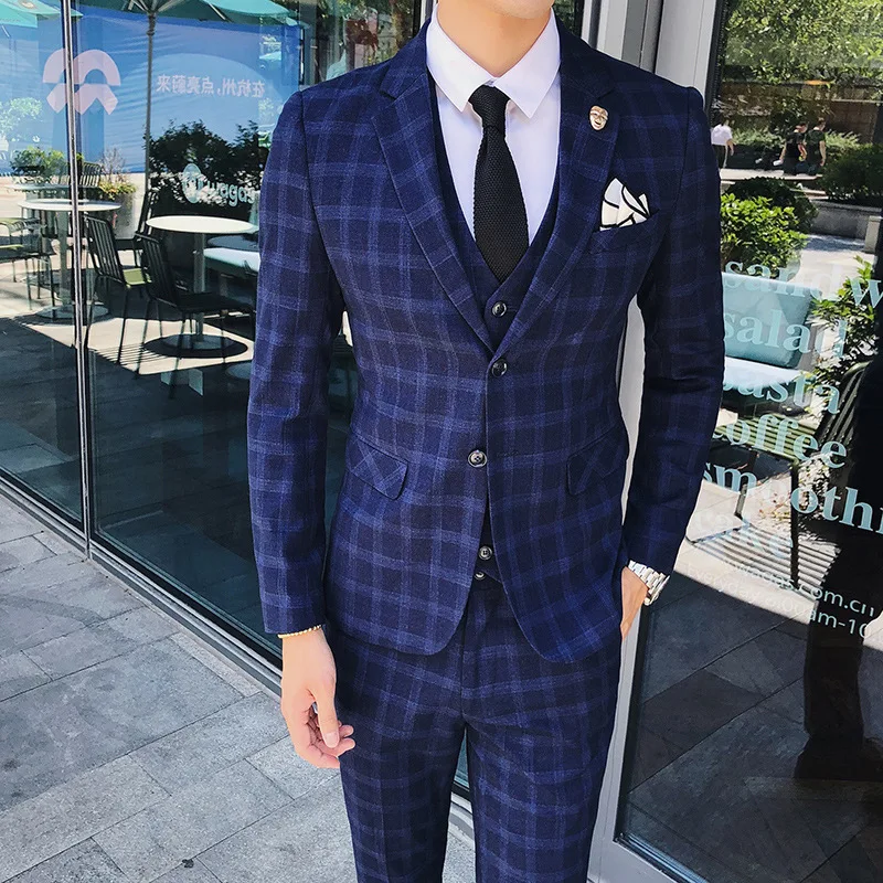 

Trajes De Hombre De Vestir British Style Casual Sets Men Three-piece Suit Slim Wedding Groomsmen Dress