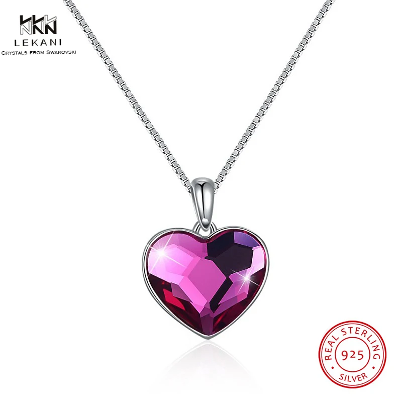 LEKANI/ожерелье с кристаллами Swarovski 925 двухстороннее модное ожерелье в форме сердца