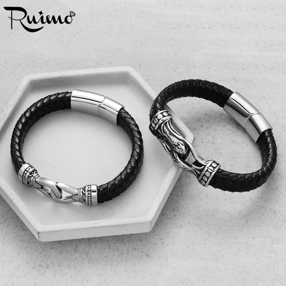 Винтажный плетеный шнур RUIMO 10*5 мм из натуральной кожи коричневый и черный для