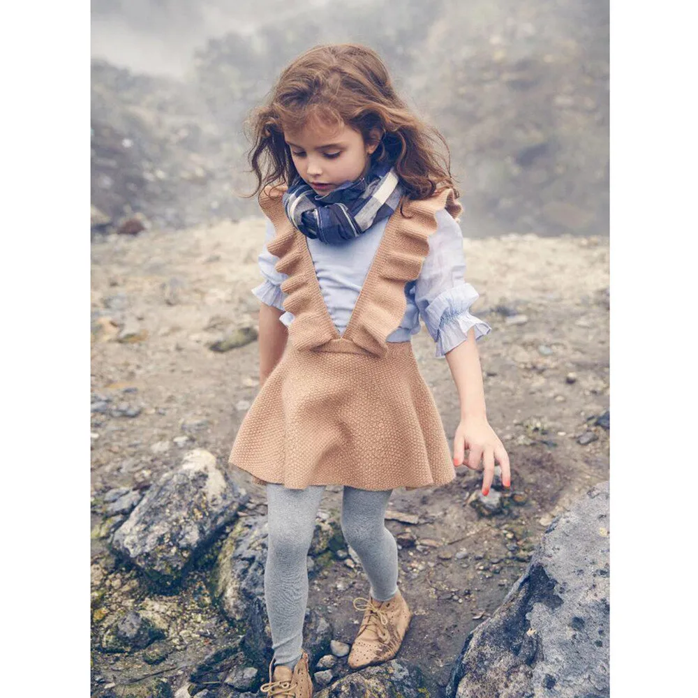 baby girl clothes dresse winter warm knit sweater solid sleeveless ruffle dress for teens childrens casual elegant evening | Детская