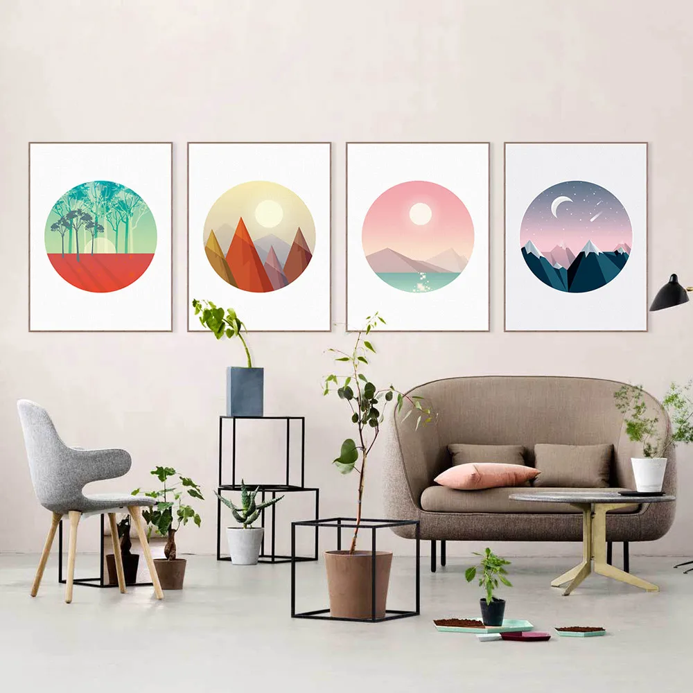 Современный абстрактный 3D природный пейзаж лунный свет гора холст