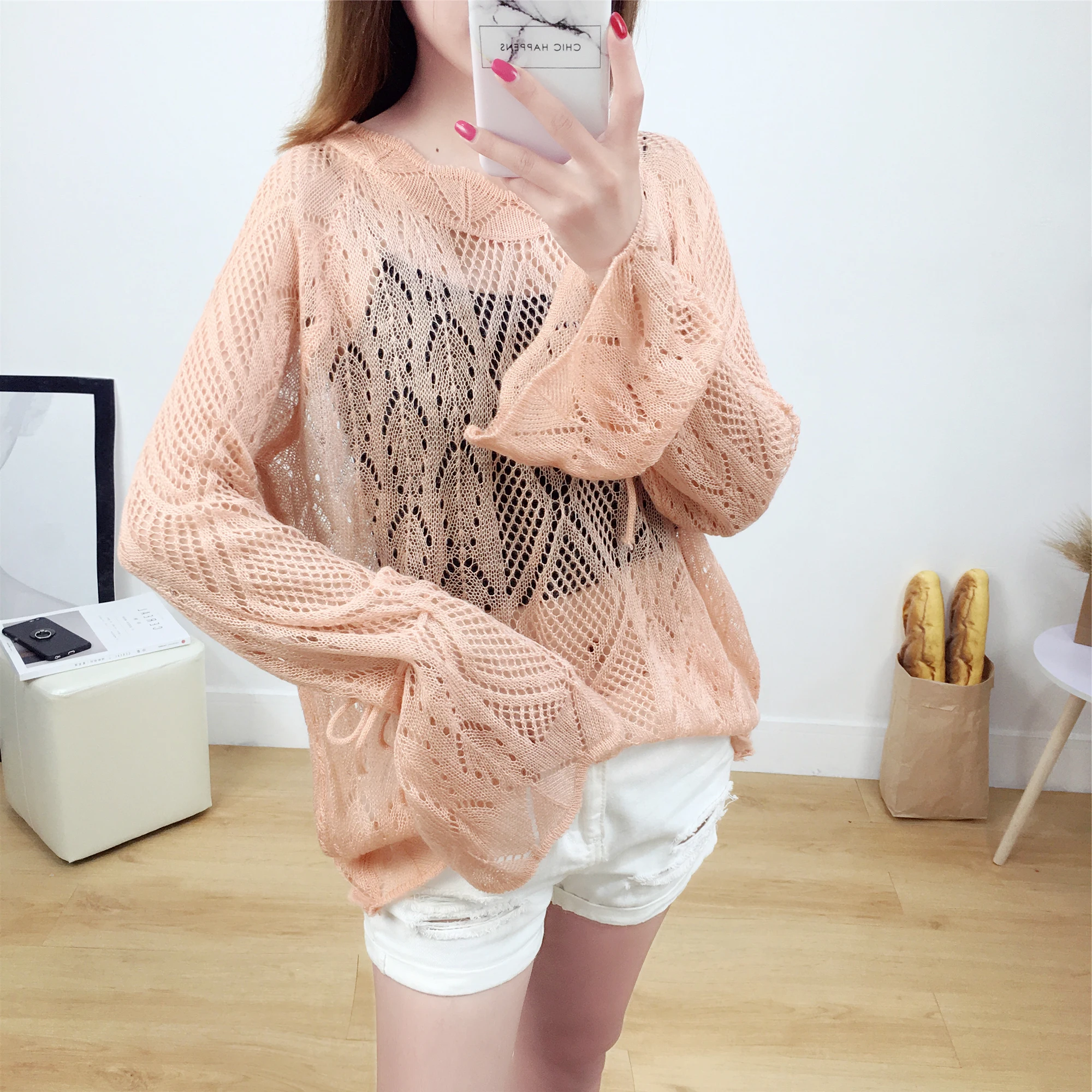 Женский ажурный свитер короткий свободный тонкий в ретро-стиле 2019 | Женская