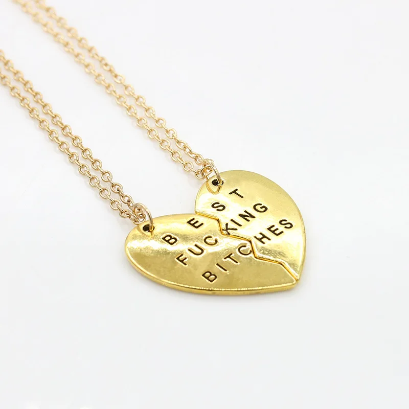 2015 Broken Heart Pendant Necklace Gold Chain Statement Choker Best Bitches for You Jewelry Women|necklace resin|necklace applenecklace line |