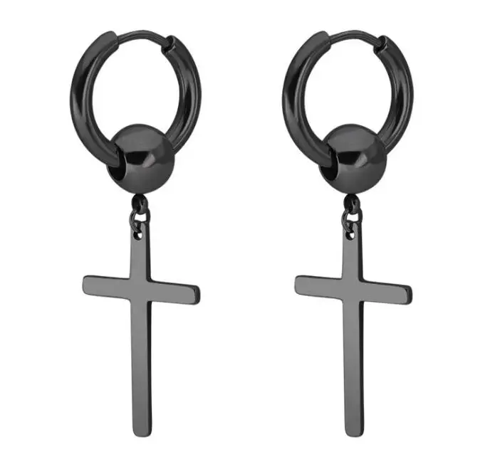 Cross Black SaYao 2 Pieces Stainless Steel Hoop Earring Skull Cross Tassel Chain Ear Earrings Huggie Earring Jewelry Helix Tragus Boy Men - Окраска металла: Cross Black