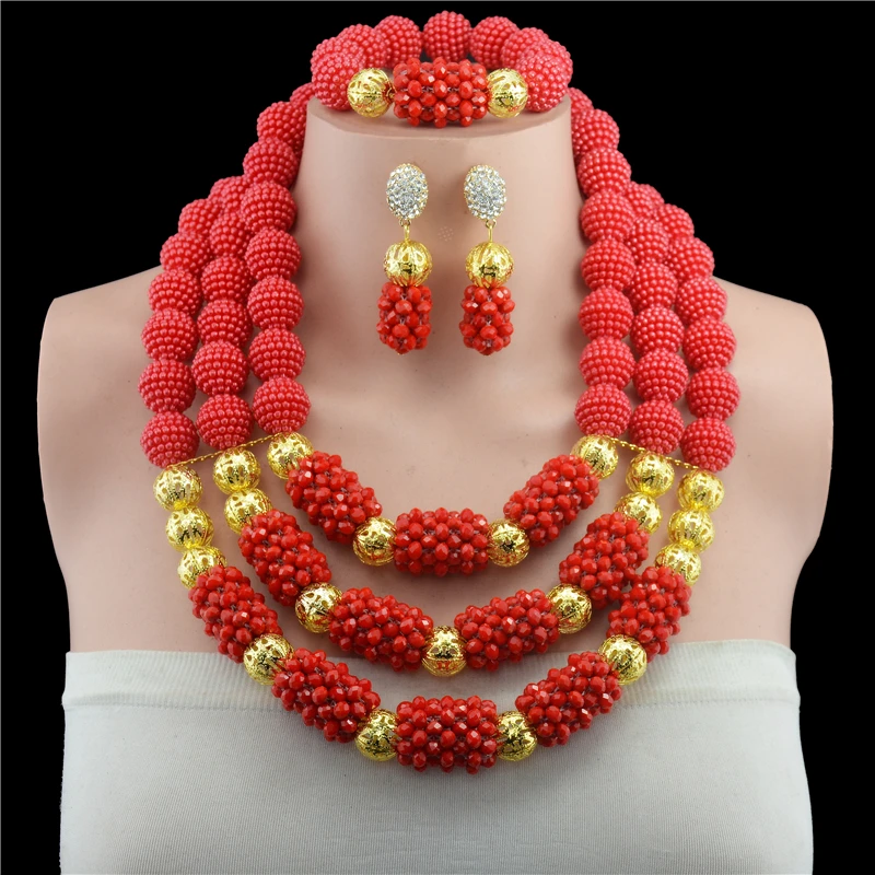 Модный комплект ювелирных изделий из красных кристаллов в африканском стиле для