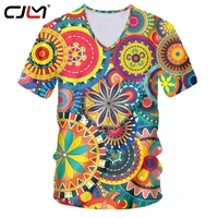 cjlm mens custom 3d printing color pattern leaves eyes v neck oversized graphic tee chinese factory direct supply dropshipping