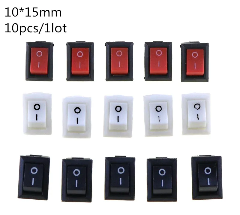 Кнопочный переключатель 10x15 мм SPST 2Pin 3A 250V KCD11 10 шт. кнопочный * 15 черный красный и