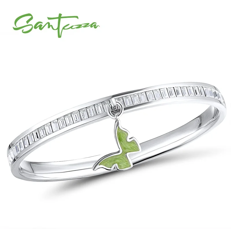 White Rhodium(Green) Женский многоцветный браслет с бабочкой и сверкающими кристаллами, элегантные модные ювелирные изделия ручной работы, эмаль - Окраска металла: White Rhodium(Green)