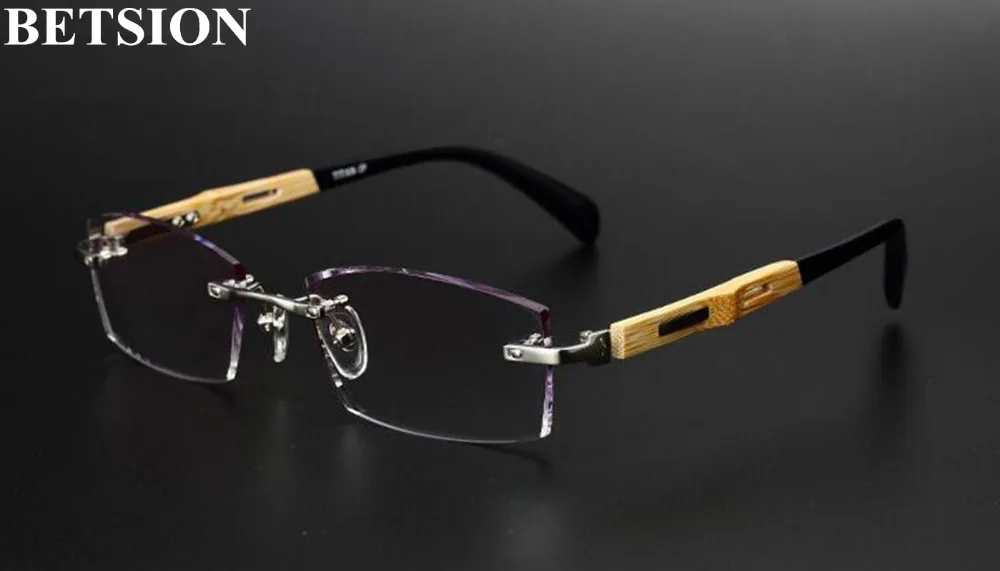 Очки без оправы из чистого титана для близорукости серебряные деревянные очки с