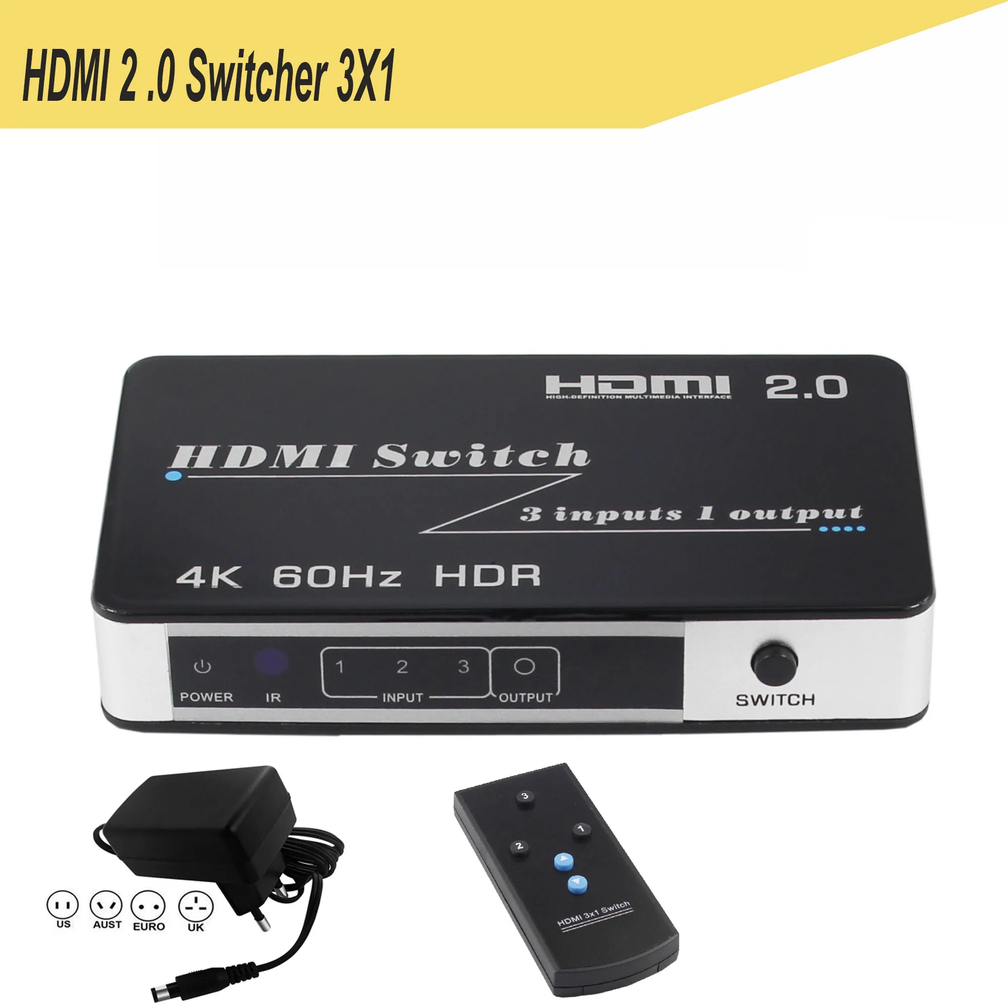 4K HDMI 2,0 сплиттер 1X2/4 HDMI 2,0 сплиттер 3X1/5X1 4K X 2 k/60 HZ 1080 P/60 HZ 3D Поддержка HDCP2.2 3D для ПК DVD - Цвет: HDMI Switcher 3X1