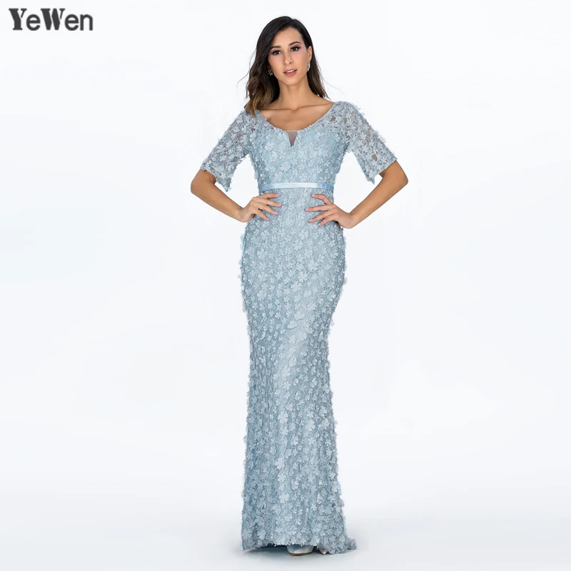 Роскошное вечернее платье русалки с короткими рукавами и длинным v образным