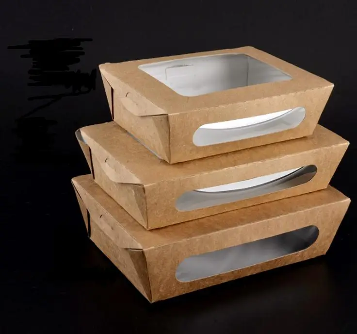 400 шт./лот 3 размера коробка для салата из крафт-бумаги Одноразовая