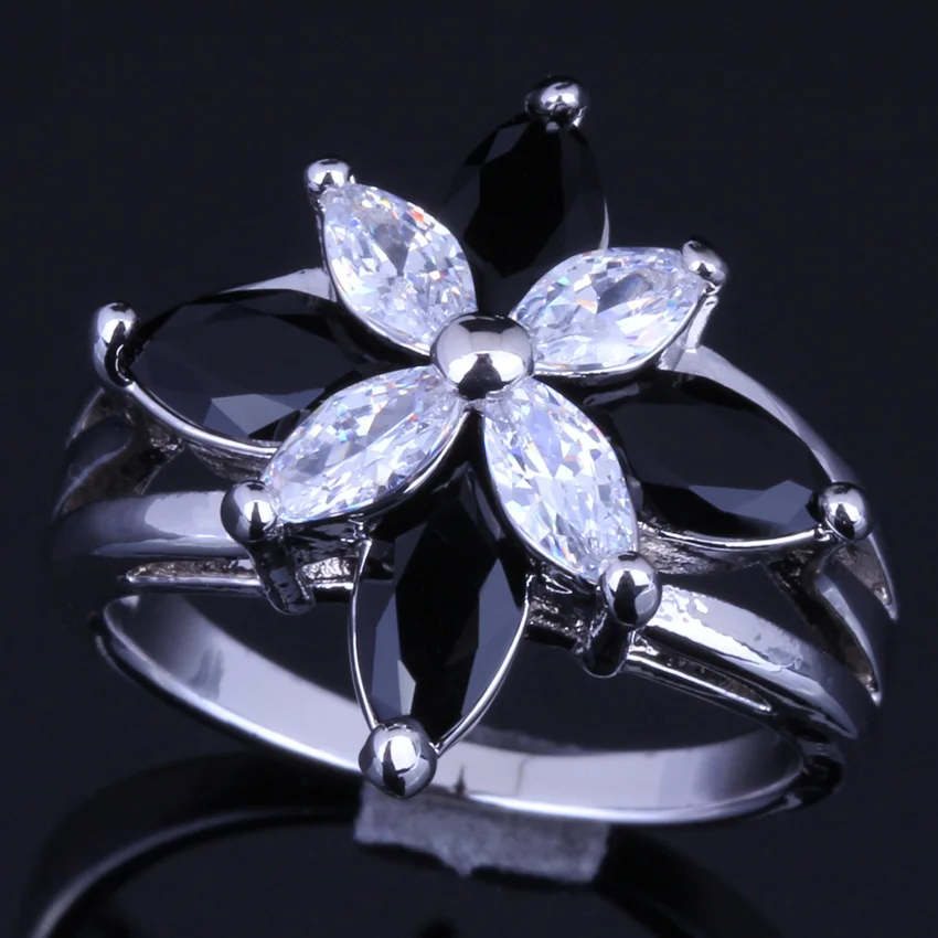 Надувание лягушка черный кубический цирконий Белый CZ посеребренное кольцо