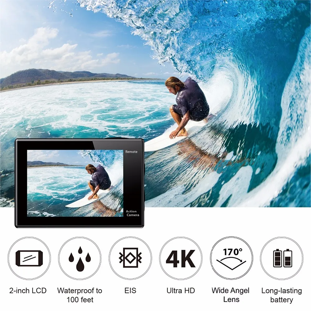Оригинальная Экшн-камера eken H9 H9R Ultra HD 4K WiFi Спортивная камера 2,0 экран 170D Подводная Водонепроницаемая камера на шлем Спортивная камера
