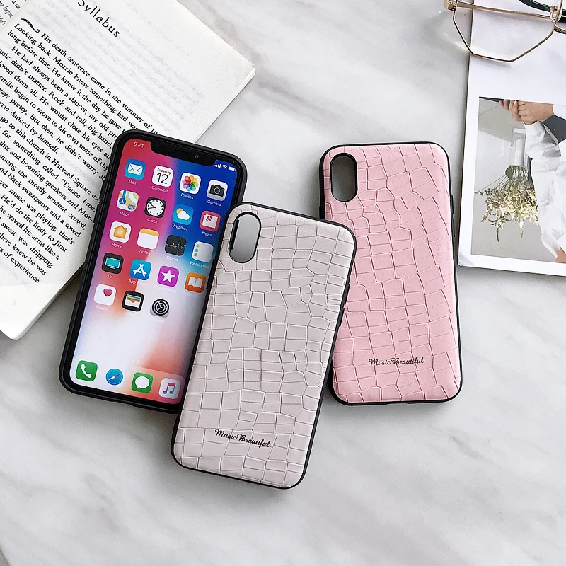 Роскошный кожаный чехол с каменной текстурой для iphone 6 7 8 plus X галькой стиль ТПУ ПК