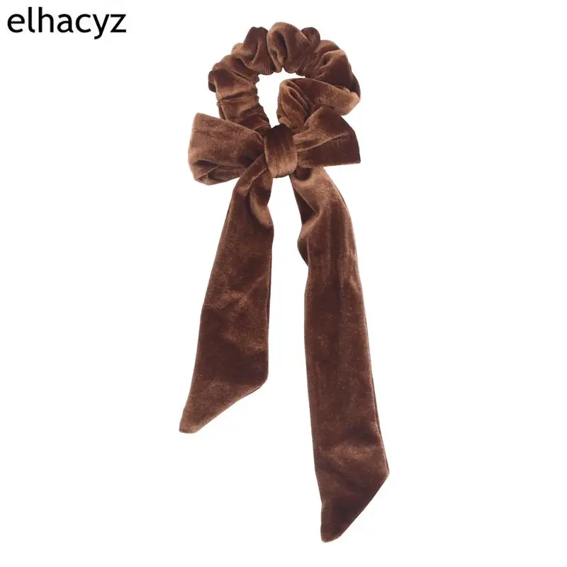 1PC Hot Sale 11 Colors Bow Velvet Scrunchies Bow knot Elastic Hair Band Girls Hair Rope Ponytail Holder Hair Tie Head wear