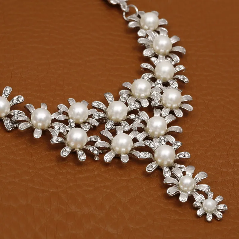 Классический женский свадебный комплект ювелирных изделий Серебряное ожерелье