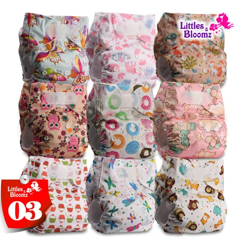 [Littles и Bloomz] 9 шт./компл. Стандартный крюк-петля Многоразовые моющиеся пеленки, 9 Подгузники/подгузники и 0 из микрофибры вставки в одном комплекте - Цвет: 03
