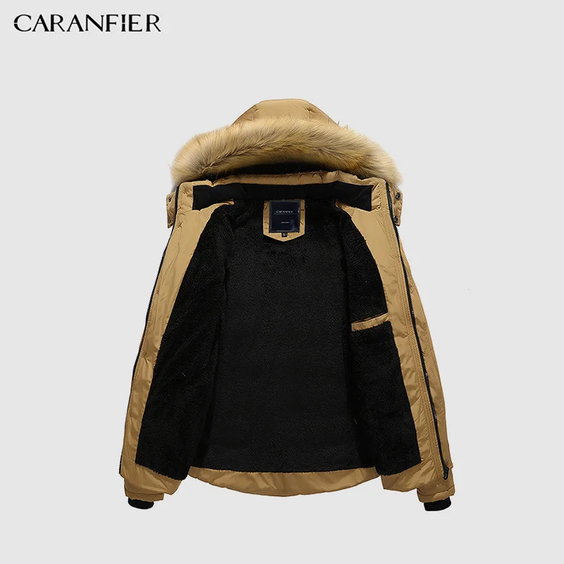 CARANFIER новые мужские парки Плюс зимние Бархатные толстые ветрозащитные хлопковые длинные ветровки с капюшоном Повседневная теплая одежда высокого качества