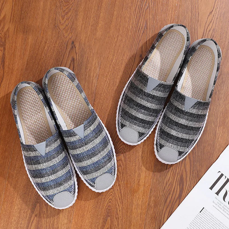 Mens Loafers Fashion Handmade Moccasins Soft Canvas shoes Blue Slip On Men's Boat Shoe leisure male lightweight | Обувь