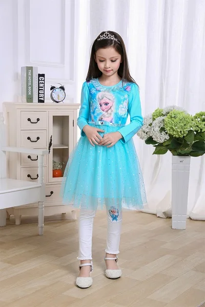 blue Платье Эльзы с длинными рукавами; Детские костюмы на Хэллоуин для девочек; платье Снежной Королевы для костюмированной вечеринки; платье принцессы Анны и Эльзы; fantasia vestido infantils - Цвет: blue