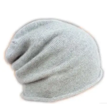 light grey Коза кашемир женские модные обжимные шапочки шапки повседневные одноцветные ЕС/м(54-56 см - Цвет: light grey